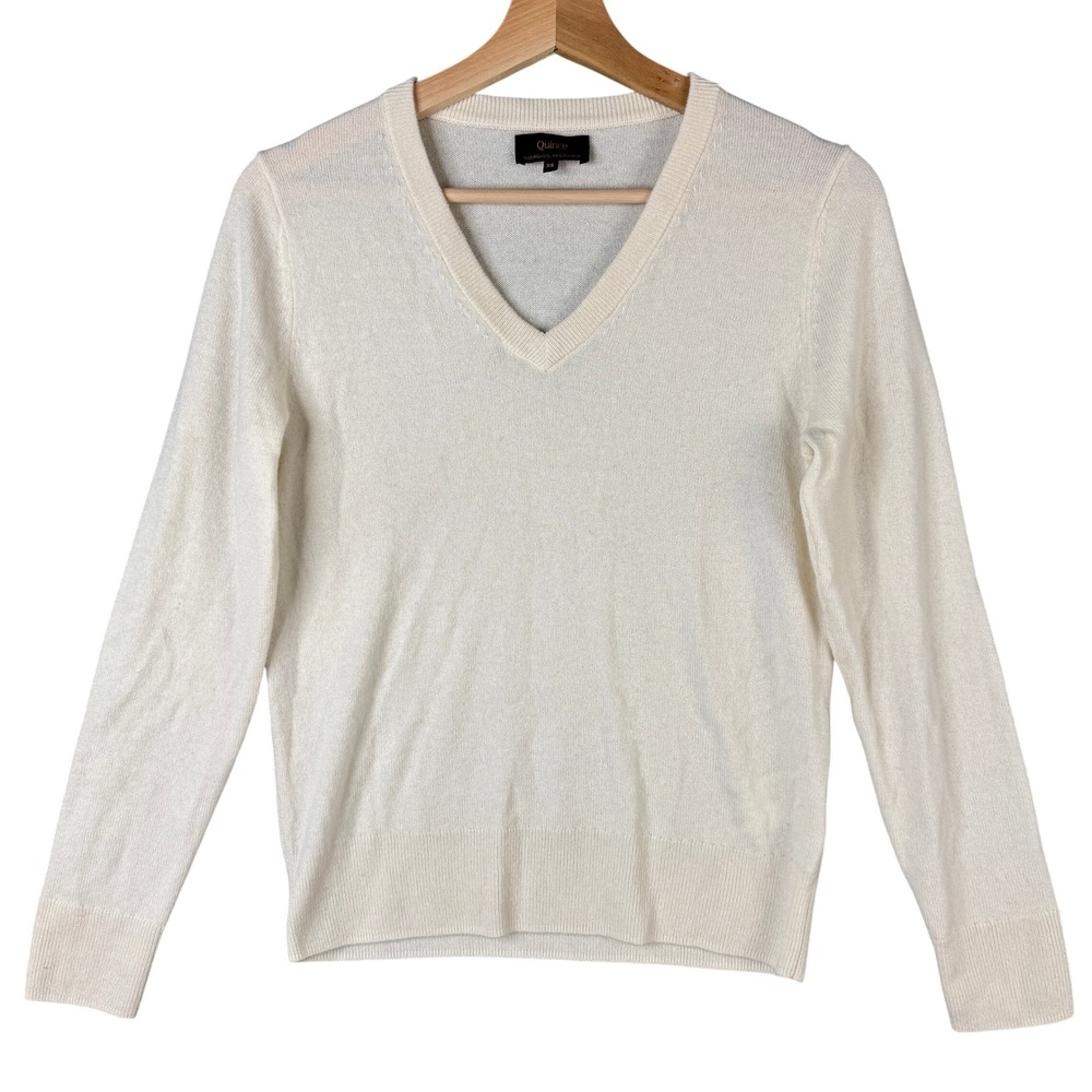 Quince 100% Mongolian Cashmere V-Neck Sweater Ivory Cream Womens Size XS